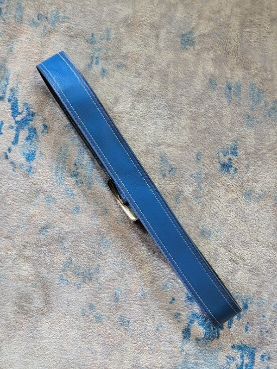 Vintage Stamped Blue Leather Dress Belt with Gold Buckle MCM