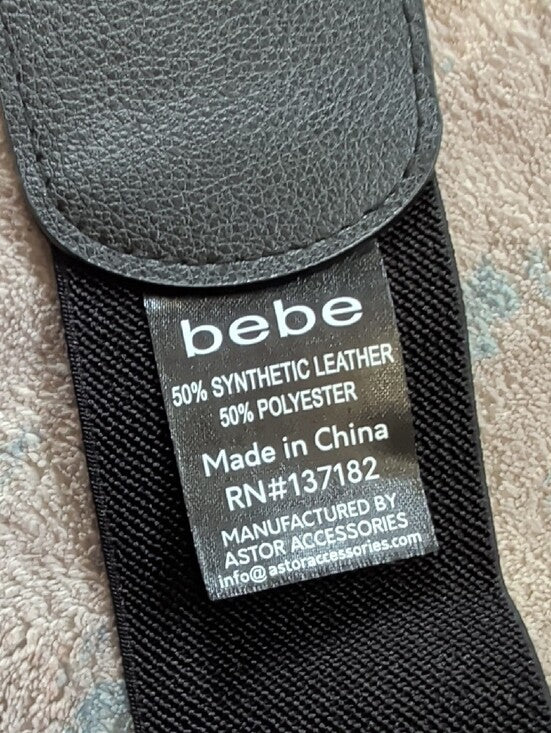 bebe Wide Black Elastic Belt with Crystal Double-Loop Buckle NWOT