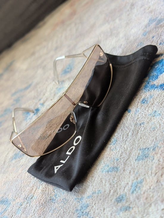 Aldo Gold Rim Shield Sunglasses with Light Brown Tint NWOT