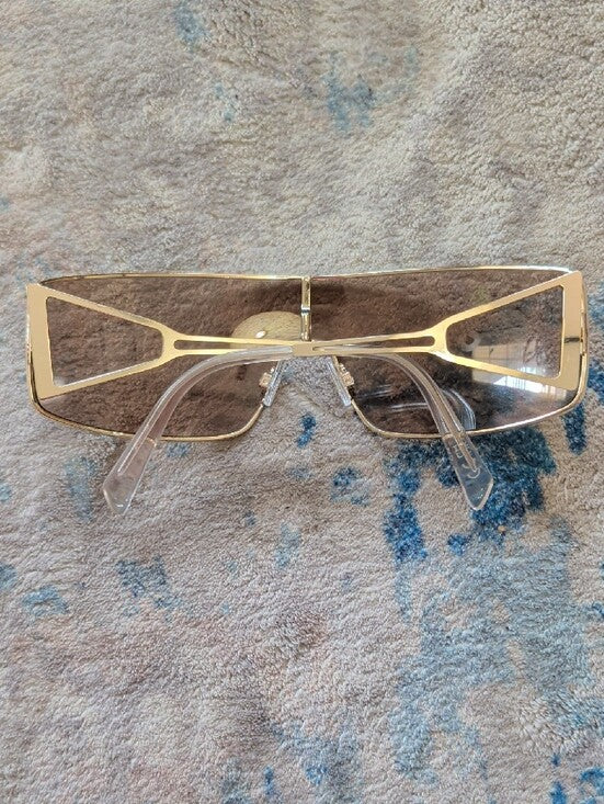 Aldo Gold Rim Shield Sunglasses with Light Brown Tint NWOT