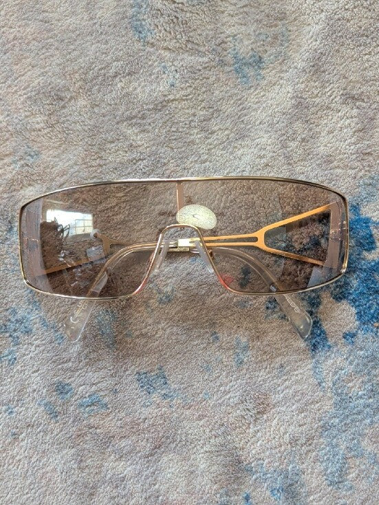 Aldo Gold Rim Shield Sunglasses with Light Brown Tint NWOT