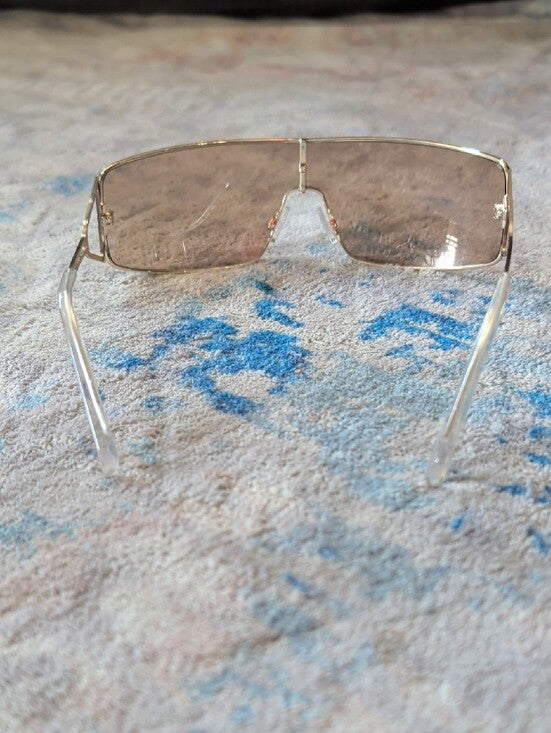 Aldo Gold Rim Shield Sunglasses with Light Brown Tint NWOT