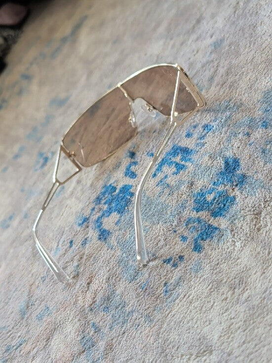 Aldo Gold Rim Shield Sunglasses with Light Brown Tint NWOT
