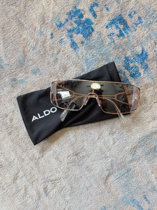 Aldo Gold Rim Shield Sunglasses with Light Brown Tint NWOT