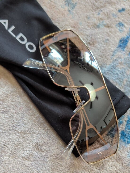 Aldo Gold Rim Shield Sunglasses with Light Brown Tint NWOT