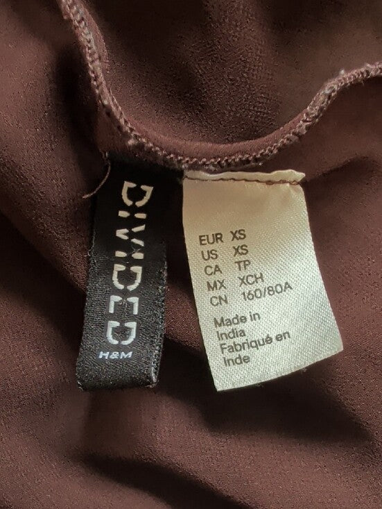 H&M Chocolate Brown Sheer Long-Sleeve Tie-Front Crop Top Women's XS