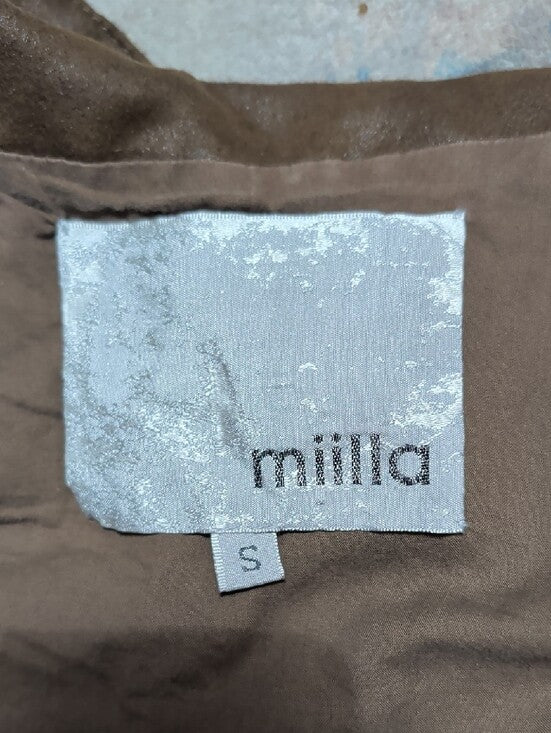 miilla Women's Brown Faux Leather Mock Hooded Vest with Front Zip Small