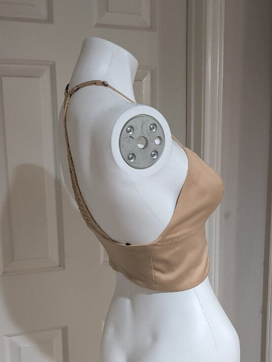 bebe Beige Satin Zip-Front Cropped Camisole Women's Small