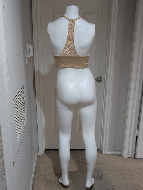 bebe Beige Satin Zip-Front Cropped Camisole Women's Small