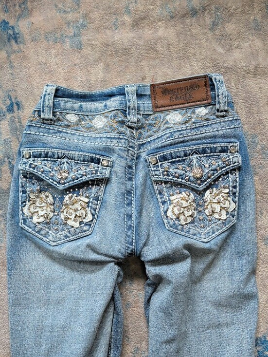 Westfield Eagle Light Blue McBling Flared Jeans Y2K Women's 0/XXS *Altered