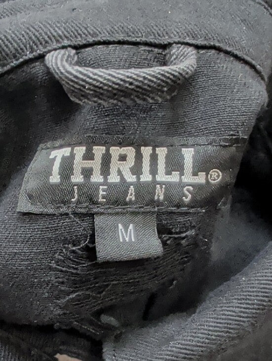 Thrill Black Cropped Fringe Jean Jacket 100% Cotton Women's Medium