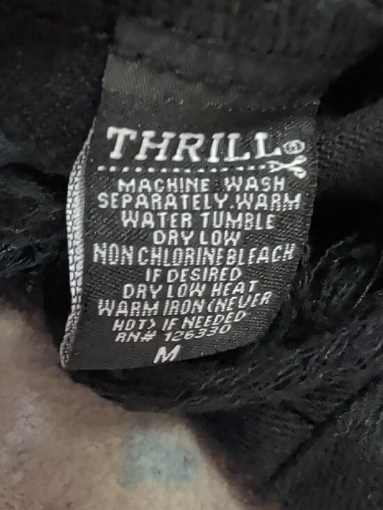 Thrill Black Cropped Fringe Jean Jacket 100% Cotton Women's Medium