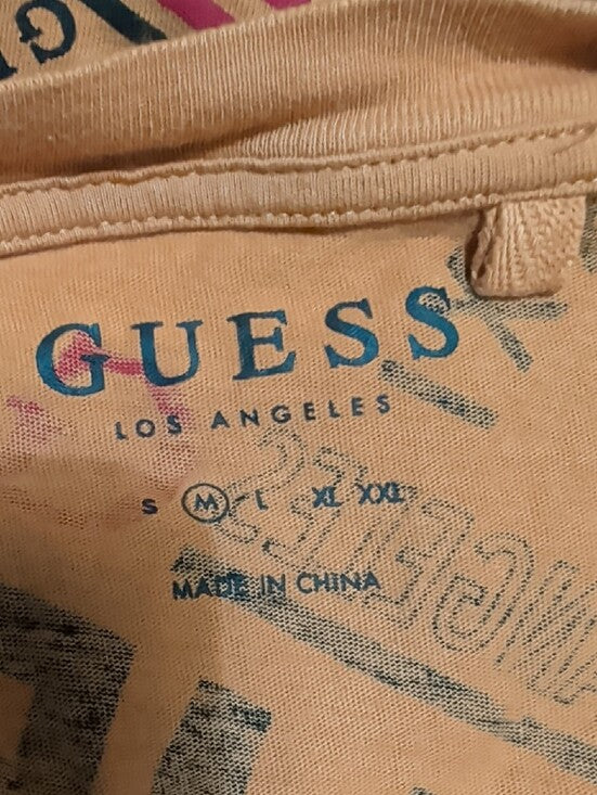 GUESS Orange Allover Logo Short Sleeve Tee Women's Medium