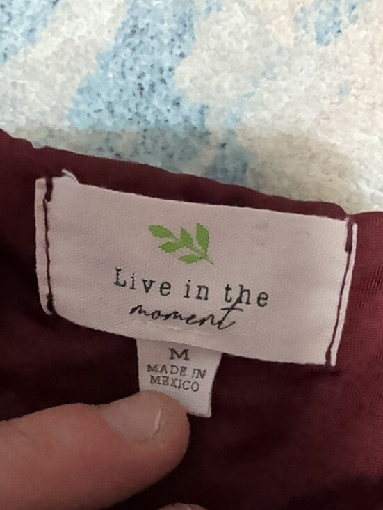 Live In The Moment Ruched Square-Neck Burgundy Long Sleeve Crop Top Women's M