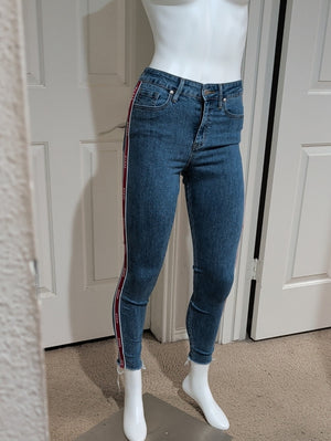 Guess High-Rise Dark Blue Skinny Jeans with Red Side Stripe Women's 25 US
