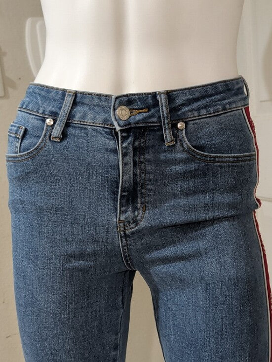 Guess High-Rise Dark Blue Skinny Jeans with Red Side Stripe Women's 25 US