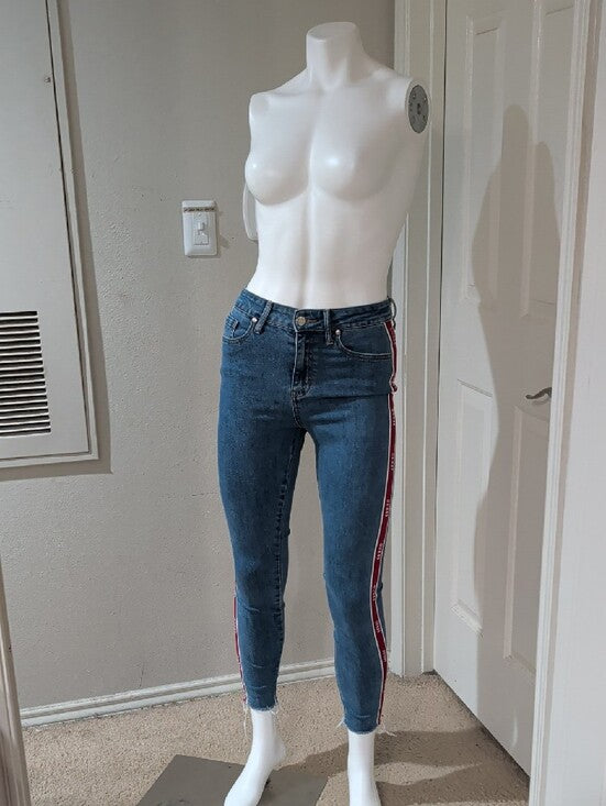 Guess High-Rise Dark Blue Skinny Jeans with Red Side Stripe Women's 25 US