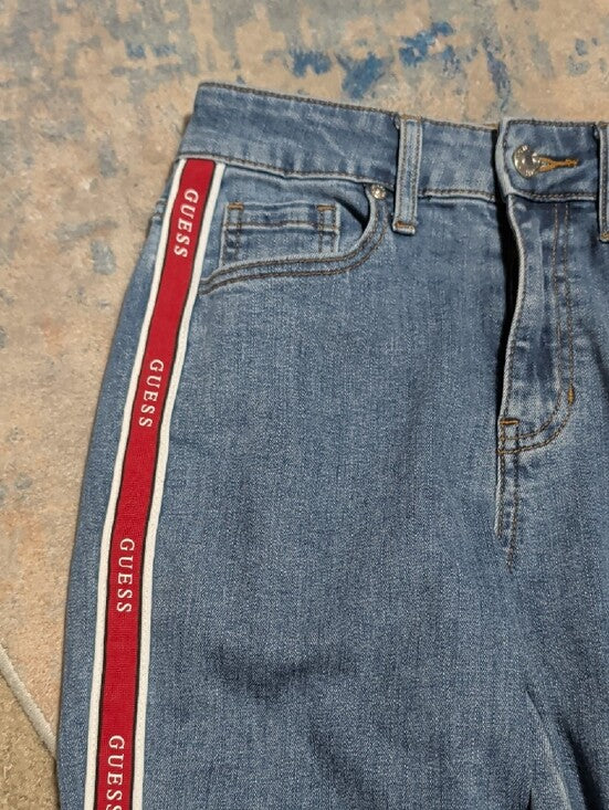 Guess High-Rise Dark Blue Skinny Jeans with Red Side Stripe Women's 25 US