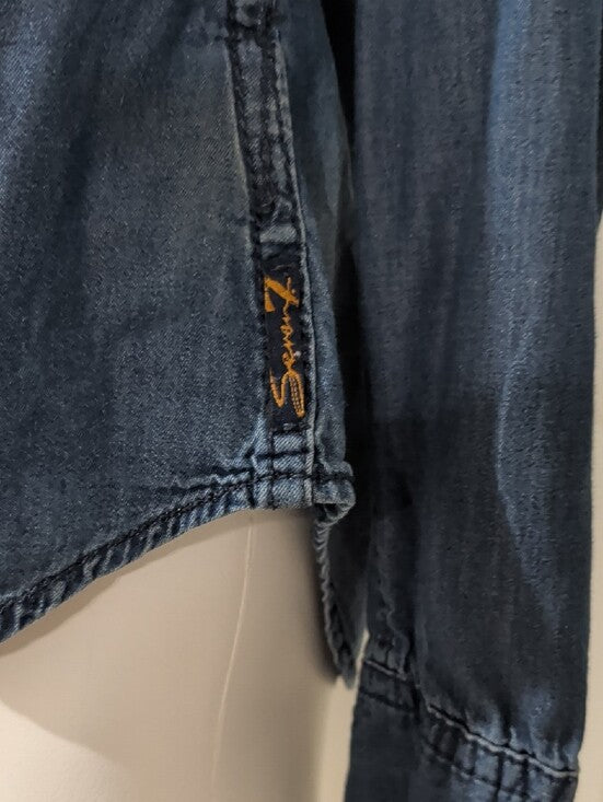 Seven7 Embellished Blue Denim Button-Down Shirt Women's Small 100% Cotton