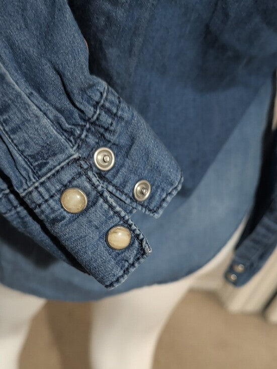 Seven7 Embellished Blue Denim Button-Down Shirt Women's Small 100% Cotton