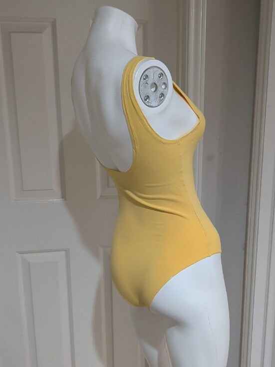 MTV Yellow Scoop Neck Tank One-Piece Bodysuit with Tie-Dye Logo Women's Small