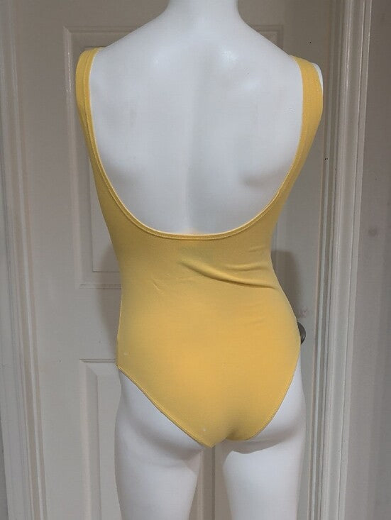 MTV Yellow Scoop Neck Tank One-Piece Bodysuit with Tie-Dye Logo Women's Small