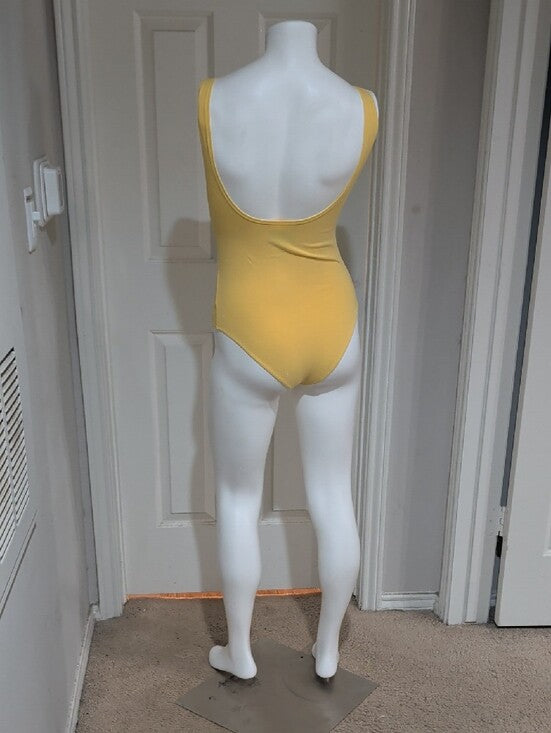 MTV Yellow Scoop Neck Tank One-Piece Bodysuit with Tie-Dye Logo Women's Small