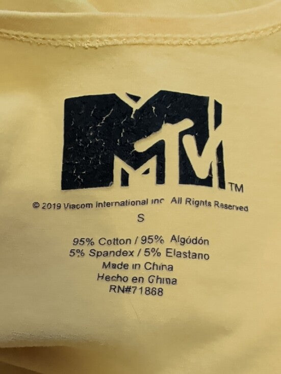 MTV Yellow Scoop Neck Tank One-Piece Bodysuit with Tie-Dye Logo Women's Small