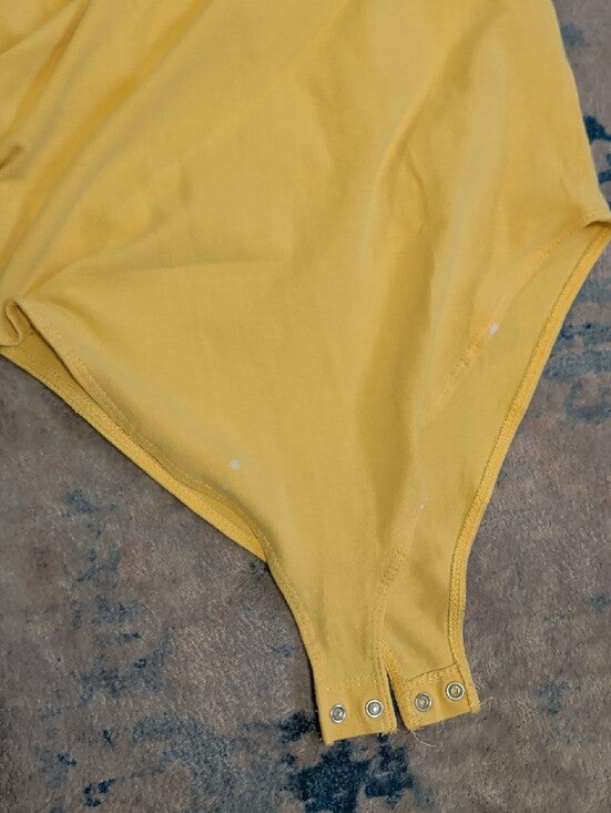 MTV Yellow Scoop Neck Tank One-Piece Bodysuit with Tie-Dye Logo Women's Small