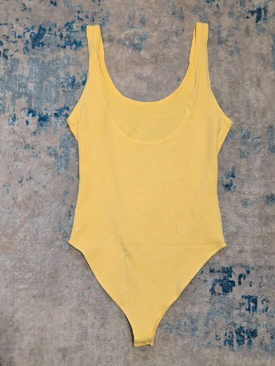 MTV Yellow Scoop Neck Tank One-Piece Bodysuit with Tie-Dye Logo Women's Small