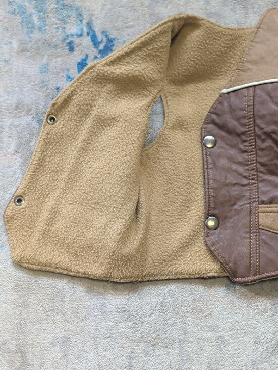 Kids Brown Two-Tone Leather Quilted Vest with Sherpa Lining Boys 2-3T