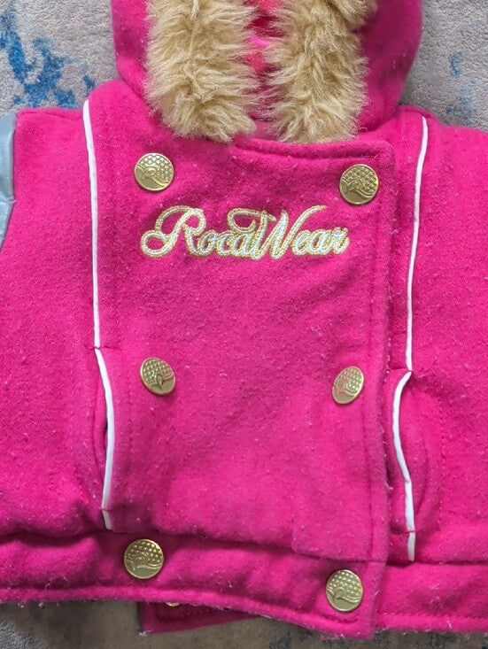 Rocawear Girls Pink Wool Hooded Faux-Fur Trim Jacket with Gray Sleeves 6/9M