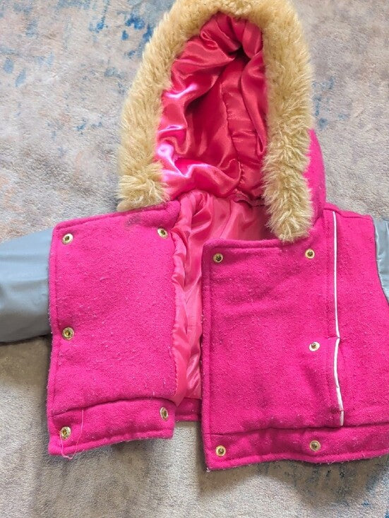 Rocawear Girls Pink Wool Hooded Faux-Fur Trim Jacket with Gray Sleeves 6/9M