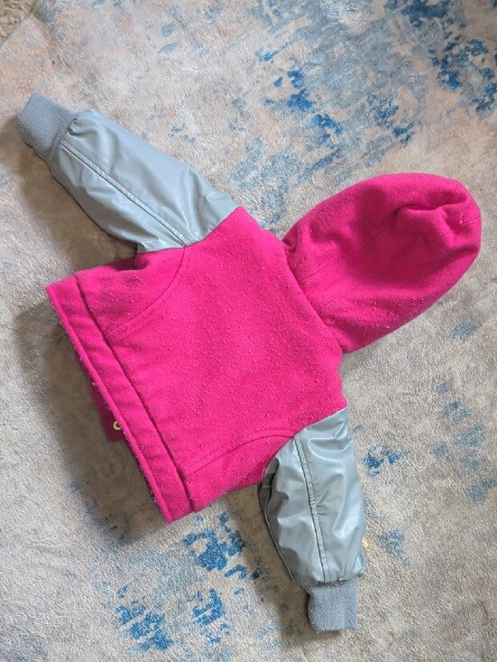 Rocawear Girls Pink Wool Hooded Faux-Fur Trim Jacket with Gray Sleeves 6/9M