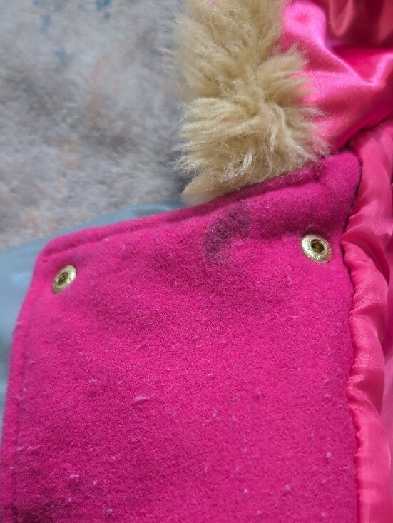 Rocawear Girls Pink Wool Hooded Faux-Fur Trim Jacket with Gray Sleeves 6/9M