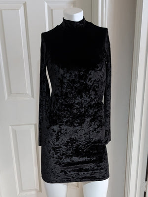 Bozzolo Black Crushed Velvet Long-Sleeve Mock Neck Dress Women's Large