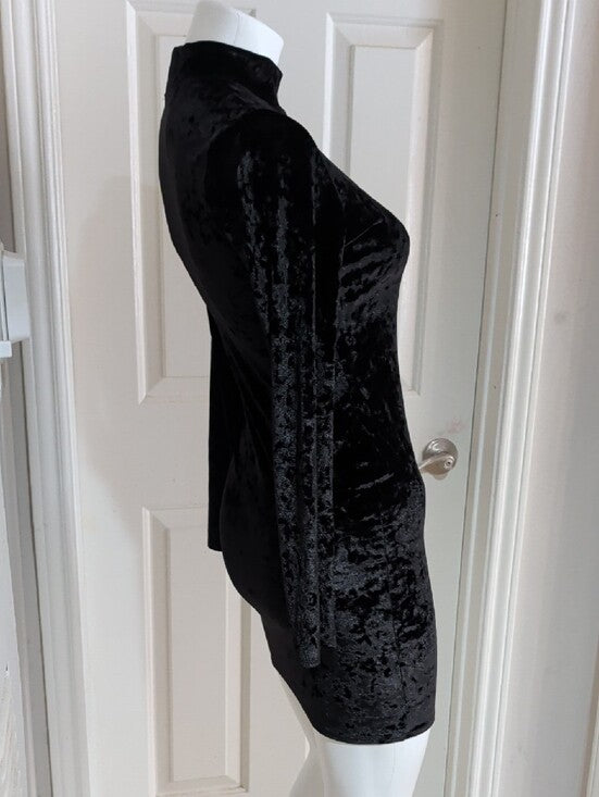 Bozzolo Black Crushed Velvet Long-Sleeve Mock Neck Dress Women's Large