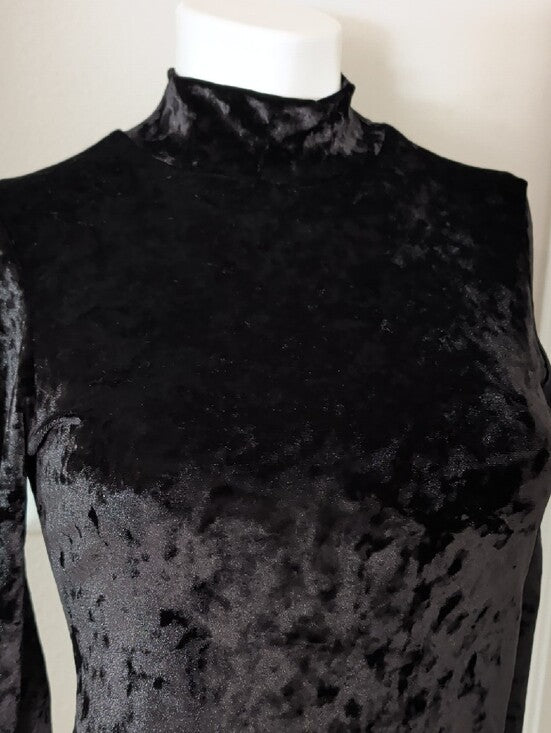 Bozzolo Black Crushed Velvet Long-Sleeve Mock Neck Dress Women's Large