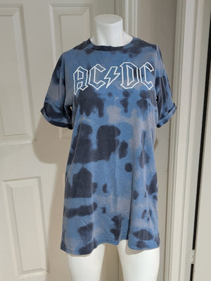 Retro AC/DC Blue & Black Tie-Dye Short Sleeve Tee Women's Medium