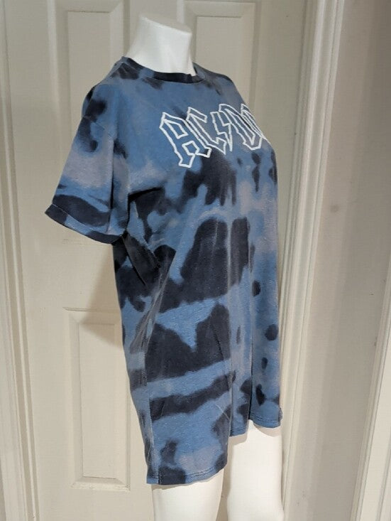 Retro AC/DC Blue & Black Tie-Dye Short Sleeve Tee Women's Medium
