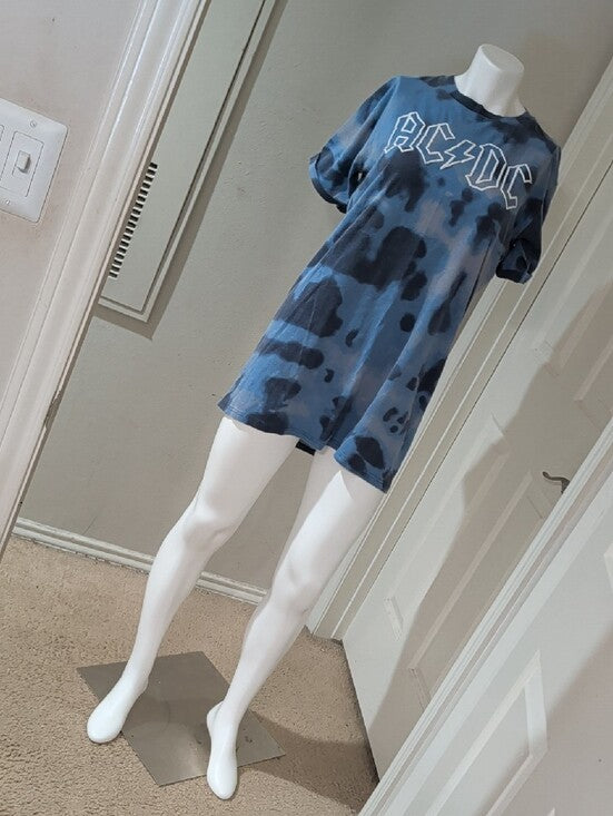 Retro AC/DC Blue & Black Tie-Dye Short Sleeve Tee Women's Medium