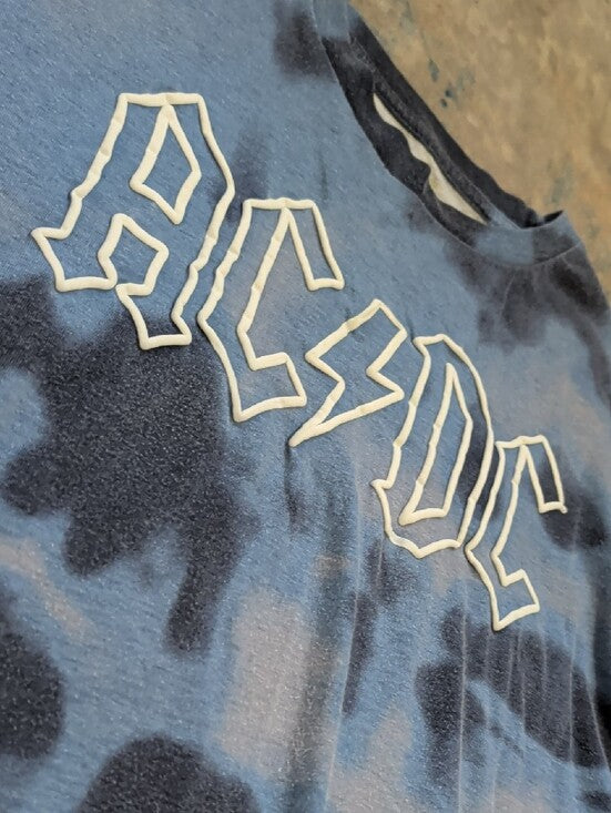 Retro AC/DC Blue & Black Tie-Dye Short Sleeve Tee Women's Medium