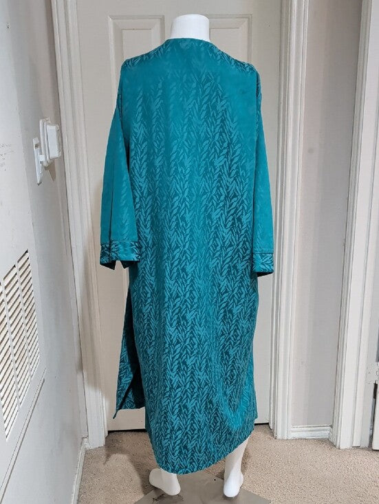 VTG Miss Elaine Teal Long Sleeve V-Neck Satin Caftan Robe/ Nightgown Women's Large