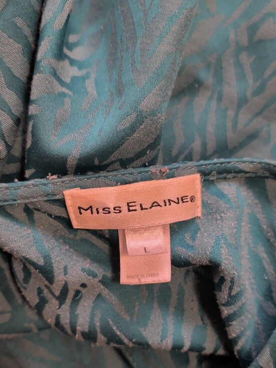 VTG Miss Elaine Teal Long Sleeve V-Neck Satin Caftan Robe/ Nightgown Women's Large