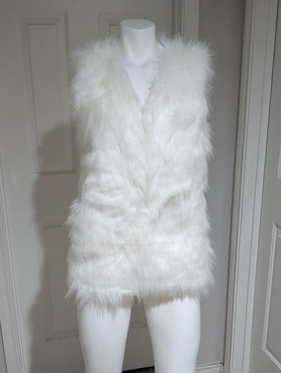 NWT Youhan White Faux Fur Sleeveless Vest Women's Small