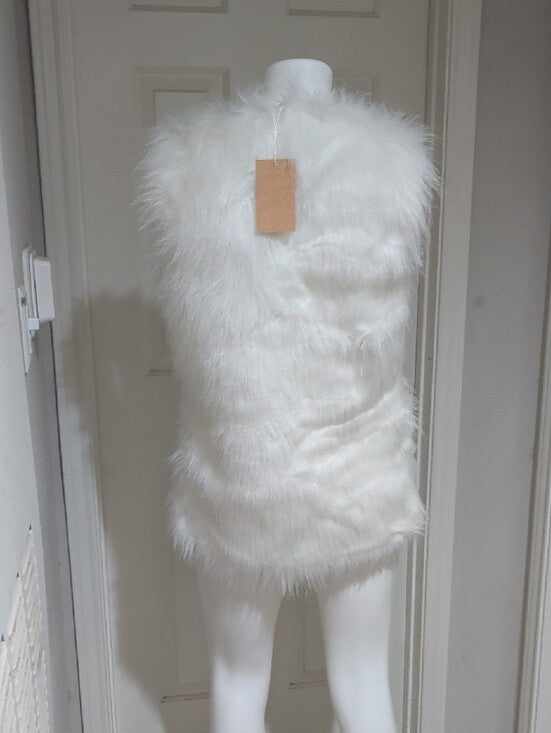 NWT Youhan White Faux Fur Sleeveless Vest Women's Small