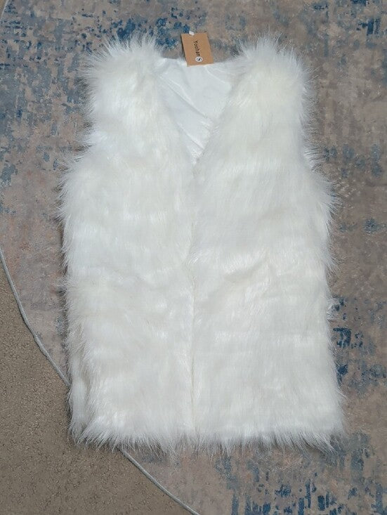 NWT Youhan White Faux Fur Sleeveless Vest Women's Small