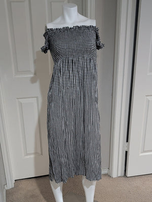 Bardot Off-Shoulder Black and White Gingham Dress Women's 6/Small US