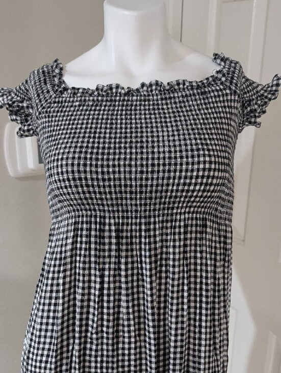 Bardot Off-Shoulder Black and White Gingham Dress Women's 6/Small US