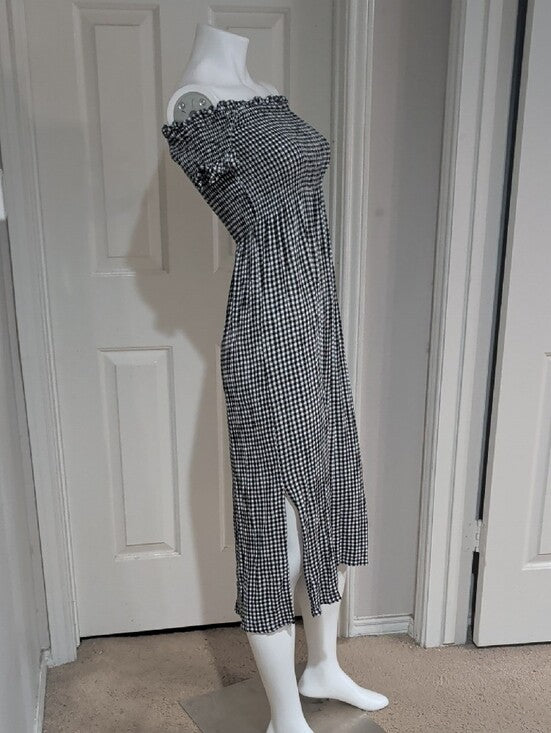 Bardot Off-Shoulder Black and White Gingham Dress Women's 6/Small US